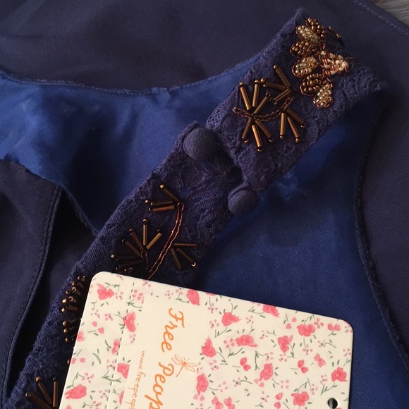 Beautiful Free People Dream Garden Embroidered  Blue Dress Sz.2 - Picture 13 of 15